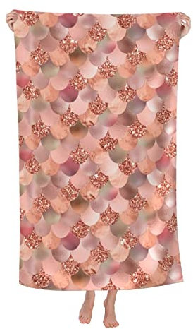Duschtuch Roségold Fischschuppen Glitzerfolie Hübsch Mikrofaser Duschtücher Schnell Trocknend Badetuch Für Picknicks Wandern Reise 80X130Cm