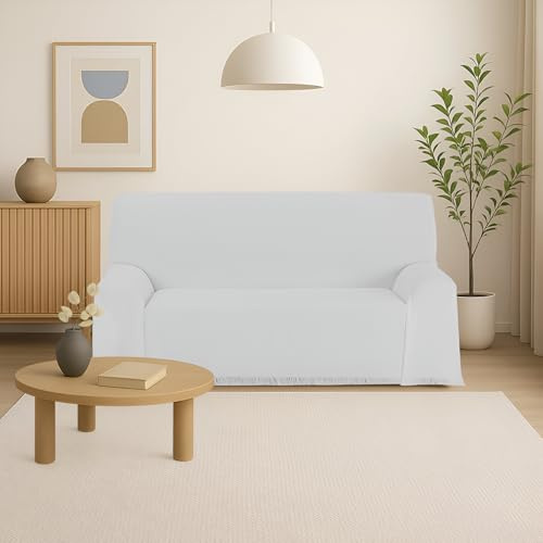 MONTSERRAT Colcha Multiusos para Sofas | Jarapas Cubre Sofa 3 plazas | Plaid Cama Matrimonio 135 cm | Manta Foulard Fabricado en España Tejido Calidad 80% Algodón (Blanco, 220X260)