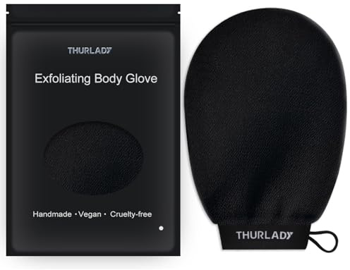 THURLADY Exfoliating Glove, Korean Exfoliating Mitt Body Scrubber, Viscose Fiber Bath Shower Scrub Gloves, Dead Skin Remover for Body, Skin Care Tools for Smoother Skin, Self-Tan Prep & Removal, Black