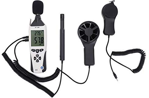 5in1 Medidor ambiental Temperatura Humedad Velocidad del viento Nivel de sonido Medidor Illuminómetro para el diseño profesional Material de ABS de diseño de bolsillo para el