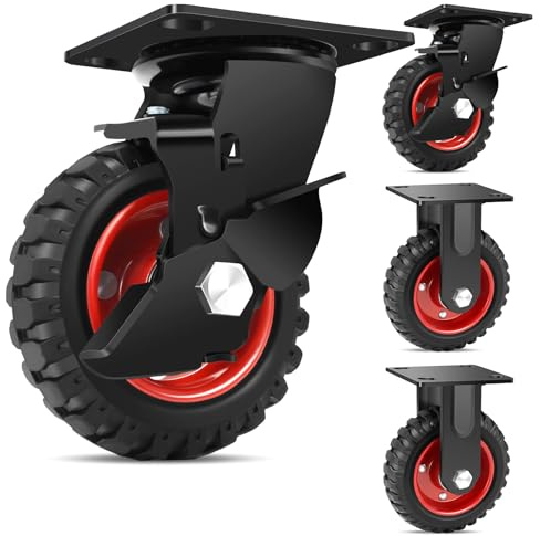 W B D WEIBIDA 5 Inch Heavy Duty Caster Wheels Set of 4, 2200 LBS Outdoor Industrial Wheels Swivel Large Rubber Casters with Brake for Workbench, Dolly, Cart, Trolley, Wagon (2 Brake & 2 Fixed)