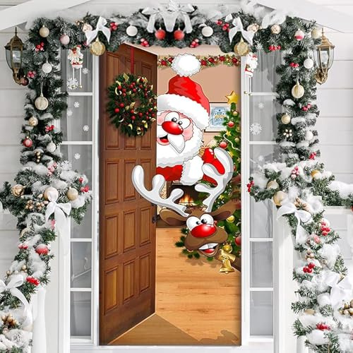 Ntwdby Weihnachten Tür Abdeckung Dekoration, 200 x 90 cm Weihnachtsmann Hintergrund Banner, Weihnachten Tür Hängen Banner, Weihnachtsmann Tür Abdeckung für Feiertag Weihnachten Haustür Deko