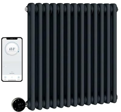 Manissa Wifi Electric 2 Column Anthracite Smart Radiator 600mm H x 592mm W | Smart WiFi Controlled, Traditional Design, 7 Day Programming, Cast Iron Type, App Compatibility, Old School Style