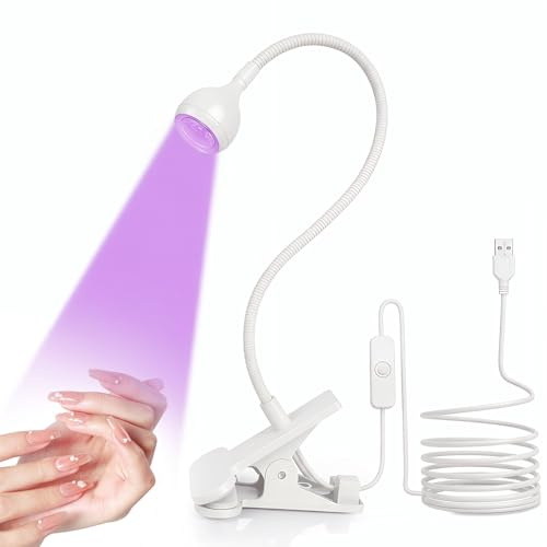 UV Lampe für Gelnägel,3W Nageltrockner LED Lampe für Gel Nagellack mit Clip & USB-Schalter,360° Flexibel Drehbare Mini UV Nagellampe,Tragbares UV Licht für Nägel,Weiß