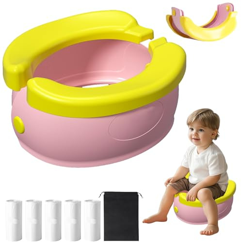 TZEKING TöPfchen fur Kinder,mit Reisetasche und 100 Stück Müllsäcke,TöPfchen Falttoilette Kinder,Töpfchen Training Sitze,Baby AuBen Innen Tragbar Reisetoilette Reisetöpfchen
