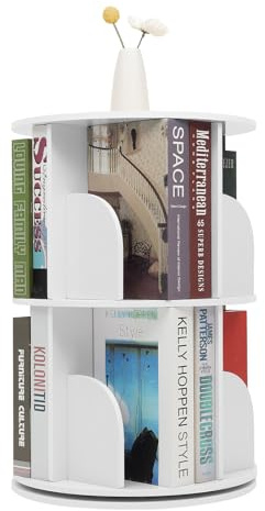 Bdneygtyr Drehbares Bücherregal 2-stufig, 360° Rotierender Bücherturm aus PVC für Kinderzimmer & Wohnzimmer, Kleines Bücherregal mit 60kg Tragkraft, Platzsparendes Drehregal zur Bücherorganisation