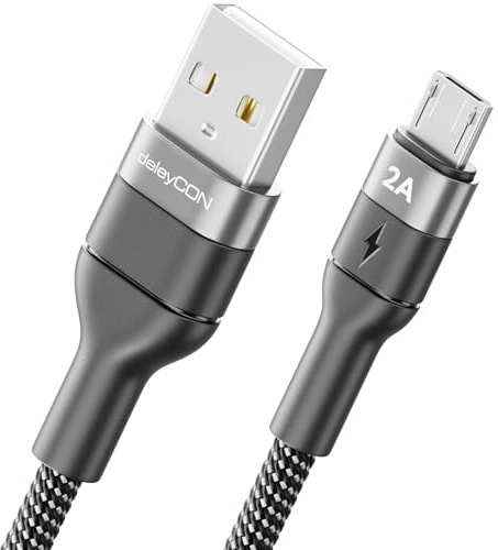 deleyCON 1m Micro USB Kabel USB-A auf Micro USB Adapter | Ladekabel Datenkabel, Laden & Synchronisieren für Handy, Smartphone, Tablet, Kamera usw.