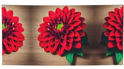 Holzbrett, Retro-Blume, roter Dahlien-Druck, vielseitiges Party-Banner, Dekorationen für Veranstaltungen, Thanksgiving, Geburtstagsfeiern und mehr