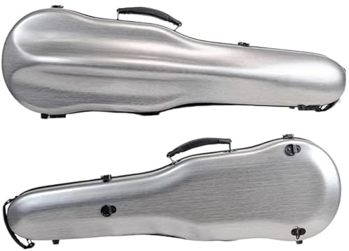 Geigenkasten 4/4 Violine Hartschalenkoffer Frosted Violin Fiddler Rucksack Composite Carbon Fiber Box Dreieckskoffer mit doppelter Schulter(Silver 2)