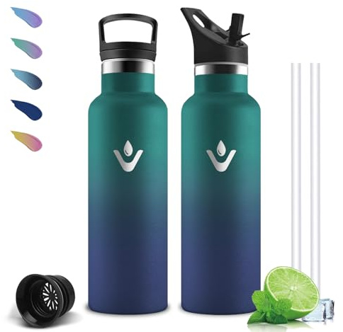 Mujigaga Gourde Isotherme, 500 ml Gourde Enfant, Sans BPA, Gourdes Paille, 24h Froid & 12h Chaud, Gourdes Inox, Anti Fuite, Facile à Transporter, Bouteille d'eau pour École, Voyage, Bureau | Gourde isotherme, 1 litre, sans BPA