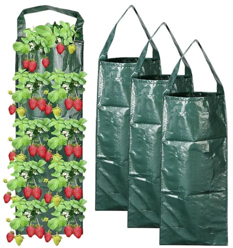 CLIUNT Pflanzbeutel zum Aufhängen, 2 Stück, atmungsaktive Erdbeeren-Übertöpfe, multifunktionale Pflanztasche für Gemüse, Kräuter, Pflanzen-Wachstumstasche für Tomaten, vertikale Gartenarbeit (59,9 x
