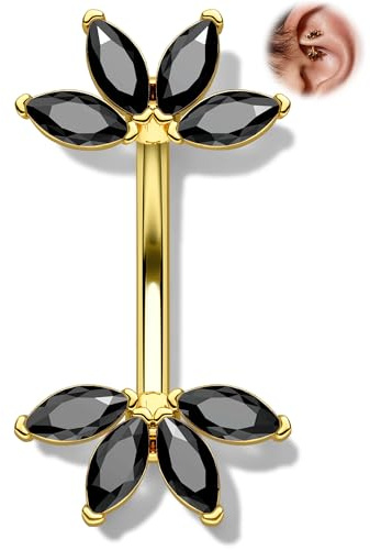 OUFER Lotus Piercing Rook 16G Acero Quirúrgico Piercing Ceja Plata Oro Pendiente Cartílago Helix Tragus Barbell Curvo 6 mm Labret Vertical para Mujeres, 16G8mm, Acero inoxidable, Circonia cúbica
