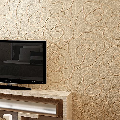 Papier peint texturé Ketian moderne minimaliste avec reliefs 3D profonds non-tissés fleur rose - Salon, Chambre à coucher - papier peint Rouleaux de 0.53 m (W) x 10 m (L) = 5,3m²,Beige