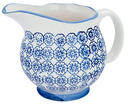 Nicola Spring Hand-Printed Milk Jug - 300ml - Navy Decorative Porcelain Dishwasher Safe Floral Pattern Tableware Cappuccino Coffee Milk Pitcher Jugs with Handle