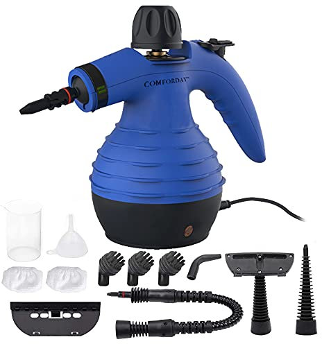Comforday Limpiador Vapor Mano, Limpiador de Vapor Portátil de Usos Múltiples con 12 Accesorios para Quitar Manchas, Alfombras, Cortinas, Asientos de Auto, Cocina, Piso, Baño