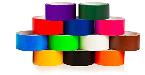 GiftExpress 12 Assorted Colored Duct Tapes 10 Yards x 2 Inch Rolls,12 Multi Purposes Bright Colors Tapes Great Do It Yourself Art Kit Home School