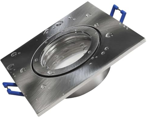 WITTKOWARE IP44 Decken-Einbauleuchte (Einbaurahmen) für LED-Leuchtmittel mit 50mm Durchmesser (GU10/MR16), quadtratisch 90x90mm, edelstahl/gebürstet