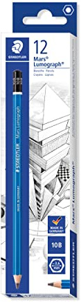 STAEDTLER Zeichenbleistift Mars Lumograph, Härtegrad 10B, Sechskantform, unglaublich bruchfeste Premium-Bleistifte, hohe Qualität, 12 ST in der Faltschachtel, 100-10B