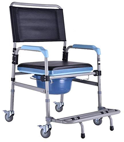 DONGCY Fahrbar Toilettenstuhl Nachtstuhl Duschstuhl Klappstuhl Klappbarer Toilettenrollstuhl Sitz Rollbarer für Alte Männer Tragfähigkeit: 150 KG,B