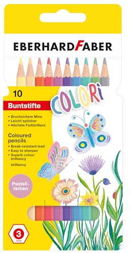 Eberhard Faber 514810 - Colori Buntstifte in 10 Pastell Farben, hexagonale Form, im Kartonetui, zum Malen, Illustrieren und Zeichnen