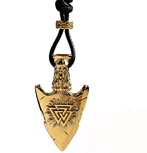ForFox Titan Edelstahl Pfeilspitze Speerspitze Halskette Kette mit Anhänger Gravierter Vegvisir Valknut Thor Stahl Nordischer Wikinger Schmuck für Herren Damen