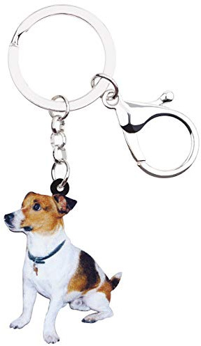 NEWEI Acryl Süß Jack Russell Terrier Hund Schlüsselanhänger Ringe Tierschmuck für Frauen Mädchen Tasche Auto Charms