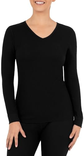 Fruit of the Loom Women's Micro Waffle Thermal V-Neck, Black, X-Large