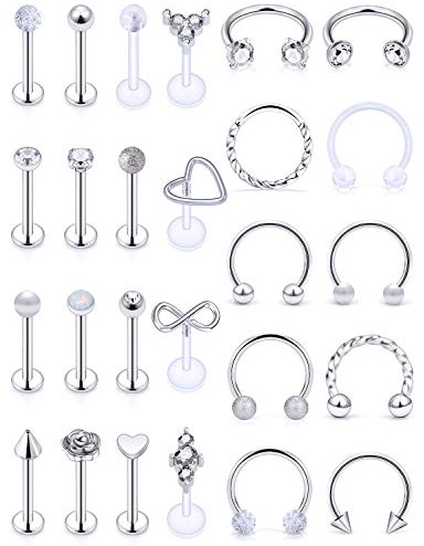 Vsnnsns 16G Lip Rings Stainless Steel Horseshoe Snake Bite Monroe Labret Medusa Lip Piercing Jewelry Tragus Daith Helix Conch Cartilage Earrings Studs Piercing Jewelry For Women Men Silver 16 Gauge