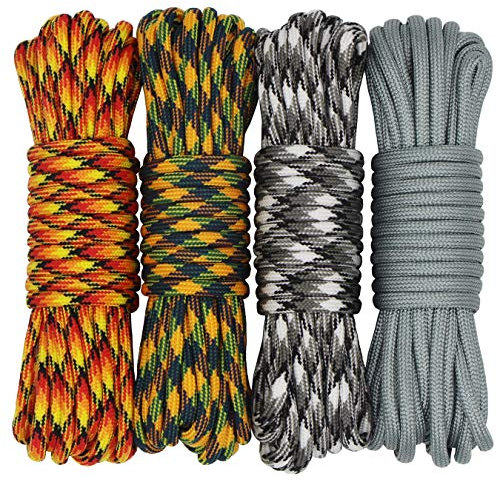 aufodara 4 Stück 19ft/6 Meters Paracord Schnüre 4mm Nylon Seil 7 Kern-Strängen - 4 Farben, Gesamtlänge 76ft (D4-E-4X19FT)
