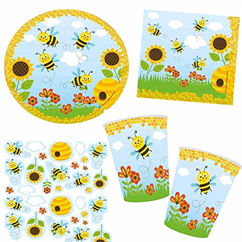Firlefantastisch Der Partyshop Partyset Biene mit Teller, Becher, Serviette, Konfetti // Partyset Bienchen Partyzubehör