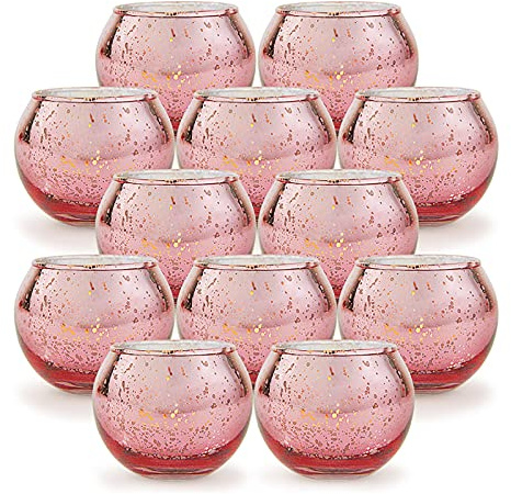 GoMDSA Rosa Votivkerzenhalter, Quecksilberglas Teelichthalter 12er Set, Glas Teelichthalter für Hochzeit, Party, Heimdekoration