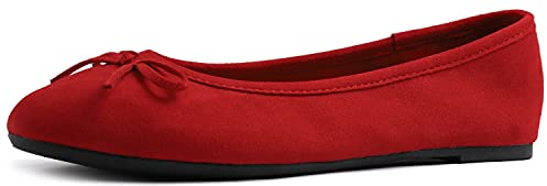 Feversole Dam mocka makaroon färgglad minnesskum kudde balett platt, Röd mocka, 39.5 EU