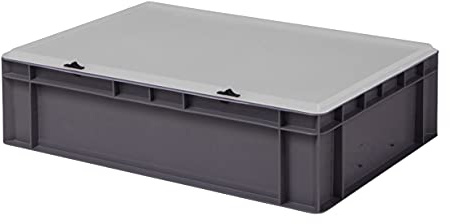 Design Eurobox stapelbar låda, förvaringsbehållare, plastlåda i 5 färger och 16 storlekar med transparent lock (matt) (grå, 60 x 40 x 15 cm)