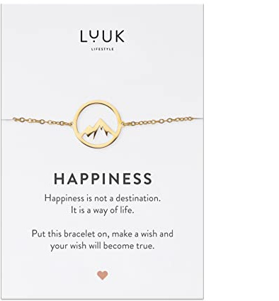 LUUK LIFESTYLE Moderne Edelstahl Damen Armbänder mit Anhänger, HAPPINESS Spruchkarte, filigraner Damenschmuck, Geschenkidee, Glücksbringer, Gold, Silber und Roségold