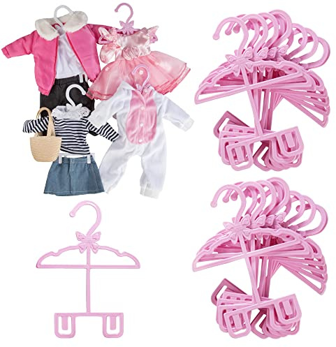 Dress Along Dolly Pink Full-Outfit Hanger 24pk for American 18 Doll Clothes- Hold Your Tops & Bottoms Together Including Dresses, Pants, Shirts, Skirts, & Accessories- Perfect Girl Gift Set