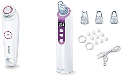 Beurer FC 45 Spazzola per La Pulizia del Viso & FC 41 Dispositivo per la Pulizia dei Pori, Aspira Punti Neri con Tecnologia del Vuoto