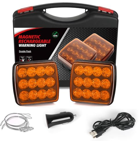 AOHEWEI Kabellose LED Warnleuchten Bernstein, 12 V / 24 V Magnet Warnblinklicht hinten, wiederaufladbare Notfall Blitzlichter für LKW Fahrzeuge