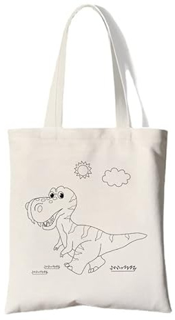 Taschen Zum Bemalen Dino,DIY Kinder Baumwolltasche Zum Bemalen Spiel Zum Geburtstag Geschenk Mädchen, Mit Kurzem Henkel Baumwollbeutel Stoffbeutel Jutebeutel Tragetasche (A)