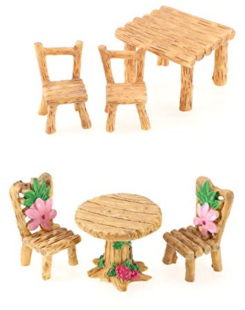 eMagTech 2 Sätze Puppenhaus Miniatur Tisch Stuhl aus Harz Möbel Zubehör für Fee Garten Mini Simulation Dekoration Outdoor Spielzeug Bastelbedarf Teile