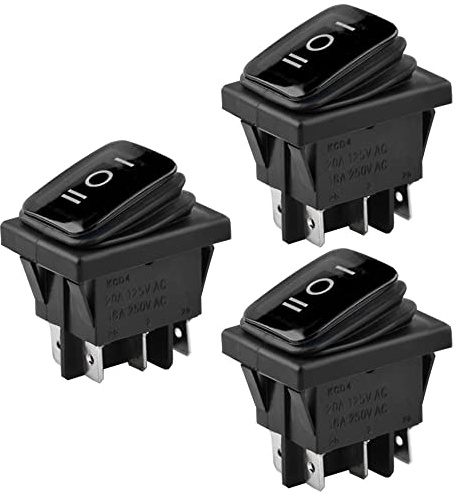 ETOPARS 3 Stück Kippschalter Auto KFZ Wippschalter Schwarz 16A/250V 20A/125V EIN/AUS/EIN Momentaner Schalter Druckschalter Taste Wasserdicht 6 Polig DPDT Boot
