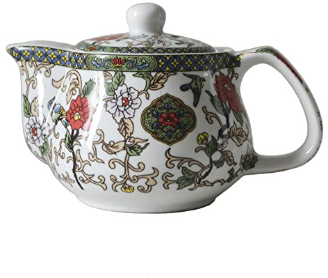 Liang Baobao Tetera de porcelana, tetera pequeña de 9 onzas con infusor de flores y pájaros | Teteras de cerámica extraíbles de acero inoxidable con filtro colorido chino Gongfu tetera, hervidor de agua