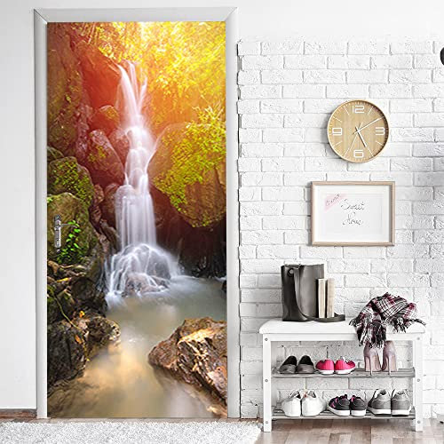Selbstklebend Türposter Dämmerung Wasserfall Landschaft Fototapete 3D Home Decor Wohnzimmer Küchentür Aufkleber Pvc Selbstklebender Aufkleber 77x200cm