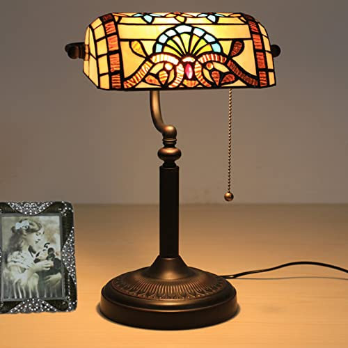 Grüne Banker Lampe Nachttisch Lampe LED Schreibtischlampe Leselicht Tiffany Piano Schreibtisch Tischleuchte 15 Bronze Floral Art Bunt Glas Schatten Dekor Für Schlafzimmer Haus Office,A