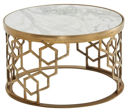FineBuy Couchtisch Rund 60x60x30 cm Glas Metall Weiß, Sofatisch | Wohnzimmertisch mit transparenter Tischplatte, kleiner Kaffeetisch, Beistelltisch handgefertigt, Glastisch flach