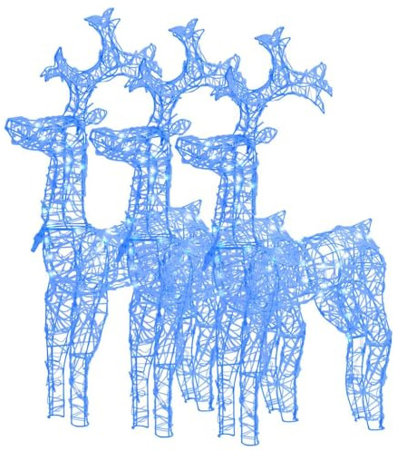 vidaXL Reindeer Christmas Ornaments Figures, Set of 3, Outdoor/Indoor Acrylic Decorations, Weather-Resistant, with Energy-Saving Blue LED Lights, 60x16x100 cm