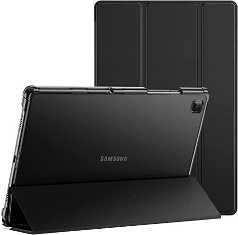 JETech Hülle für Samsung Galaxy Tab A7 10,4, Schwarz | Für SM-T500/T505/T507 2020 Modell, Schlanke Transluzent Rückseite, Dreifach-Ständer, Stoßschutz