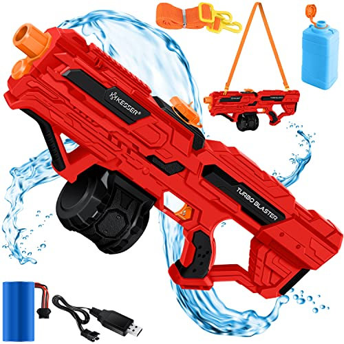 KESSER® Wasserpistole Elektrisch mit Akku Spritzpistolen 1000 ml große Wasserspritzpistole für Kinder und Erwachsene, 8m Reichweite, Wasserspielzeug inkl. Akku, Ladekabel & Extra-Tank Rot/Schwarz