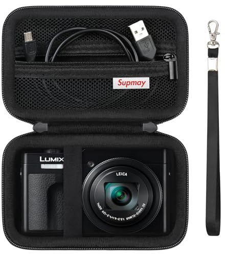Supmay Cámara Funda para Panasonic LUMIX DC-TZ99E-K Cámara Compacta con Zoom para Viajes/LX10 ZS200D ZS200 ZS80D ZS80 ZS100 ZS70 ZS60 Cámara, con Bolsillo de Malla para batería, Cable de Carga, Negro