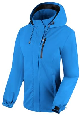 BATHRINS Regenjacke Damen Wasserdicht Atmungsaktiv Wanderjacke Windbreaker Damen Leicht Outdoor Jacke Mesh Gefüttert Fahrrad Jacke mit Kapuze（Blau,M）
