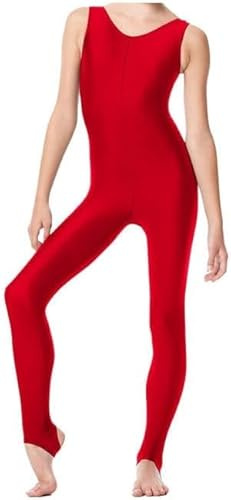 BODYWEAR LTD - Tuta da ragazza in nylon lucido senza maniche con staffa, body intero, calzamaglia, abbigliamento da performance, vestibilità comoda, perfetta per danza, balletto, ginnastica, Rosso, 11